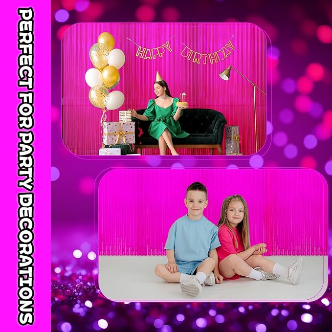 2 Pack Glow in The Dark Curtains Party Supplies 6.6 x 3.3 Ft Glow Tinsel Foil Fringe Curtains Purple Photo Booth Prop Backdrop Streamer for Birthday Holiday Neon Party Decorations
