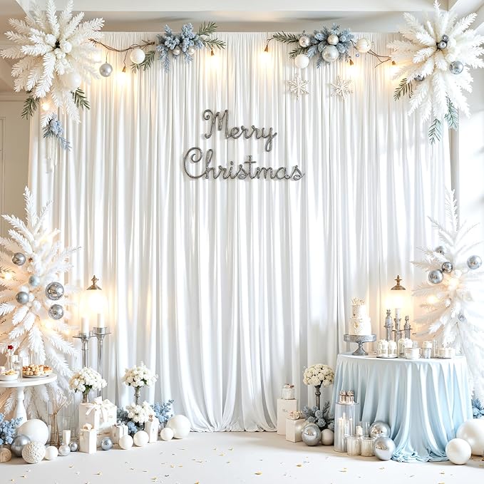 White Glitter Satin Backdrop Curtain for Parties 10x10FT Shimmer Photo Backdrop Drapes Non-Wrinkle Sparkle Drapes for Backdrop,Back Drop Cloth for Wedding Baby Shower Birthday Christmas Decorations