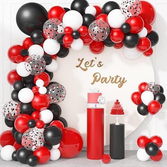 Ouddy Life 133Pcs Red and Black Balloons Garland Arch Kit for Red and Black Party Decorations, Red Black White Balloon for Birthday Las Vegas BBQ Casino Poker Racing Car Party Supplies