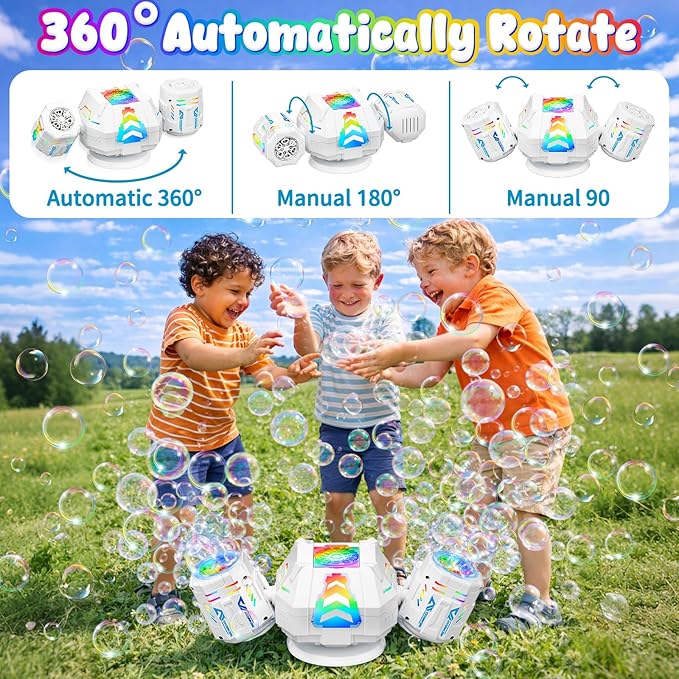 2026 RC Bubble Machine, Rechargeable Bubble Maker with 360°Automatic Rotation & 9 LED Light, 30000+ Bubbles Blower Machine Toys Gifts for Kids, Birthday Parties, Wedding, Indoor, Outdoor Activities