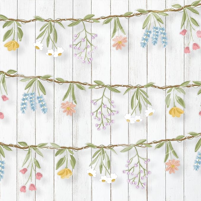 Cheerland 3pcs Flower Banner Wildflower Garland Floral for Enchanted Garden Theme Bridal Shower Wedding Birthday Baby Bloom Fairy Tale Woodland Grad in Bloom Cottagecore Graduation Party Decorations