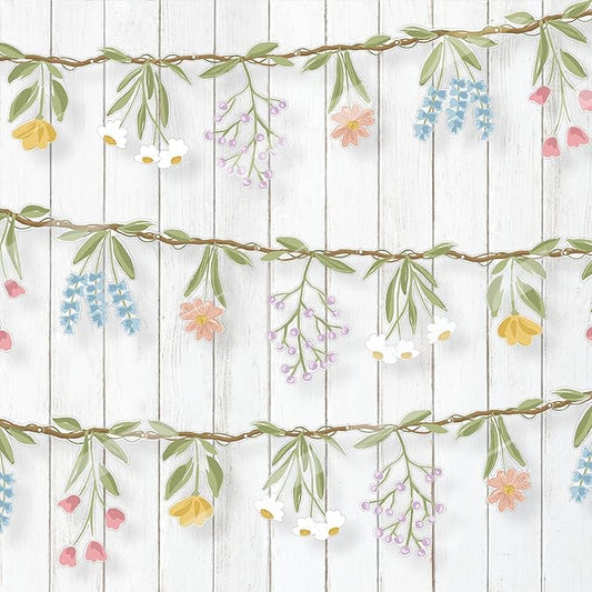 Cheerland 3pcs Flower Banner Wildflower Garland Floral for Enchanted Garden Theme Bridal Shower Wedding Birthday Baby Bloom Fairy Tale Woodland Grad in Bloom Cottagecore Graduation Party Decorations