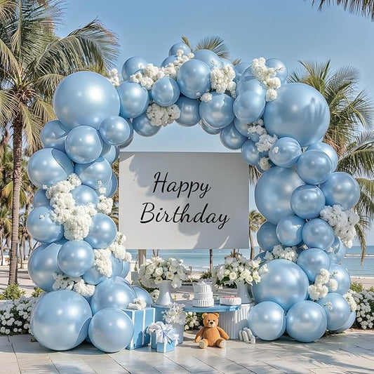 Pearl Blue Balloons Arch Kit - Double Stuffed Pastel Blue Balloons Graland Different Size 18/12/10/5inch Sky Light Blue Balloon for Bridal Shower Wedding Birthday Party Decorations