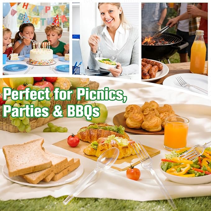 1200 Count Plastic Silverware Heavy Duty,Clear Plastic Forks and Spoons, 600 PlasticSpoons & 600 Forks,BPA-Free,Heat Resistant Disposable Cutlery Utensil Set for Catering & Events, Daily Use