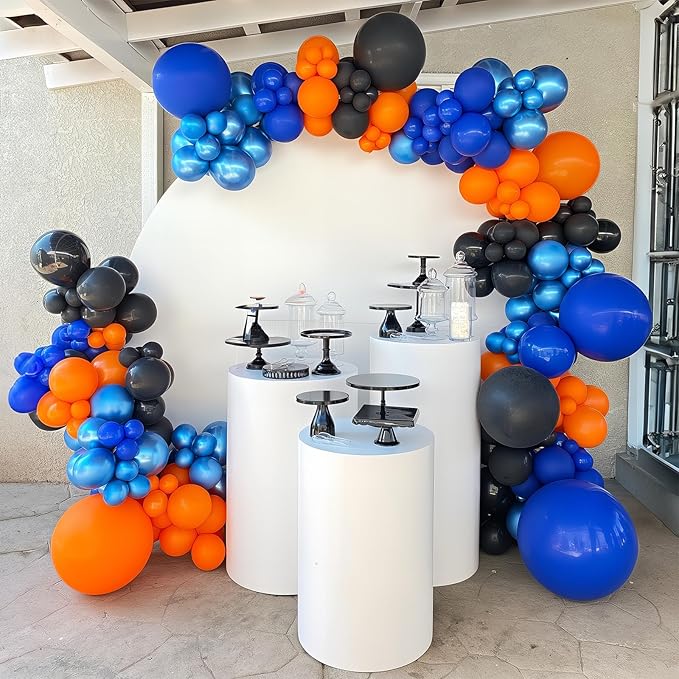 HILAVO Orange Blue Black Balloons Garland Arch Kit 112 Pcs Royal Navy Blue Black Orange Latex Helium Balloon for Graduation Cartoon Baby Shower Birthday Engagement Party Decorations Supplies