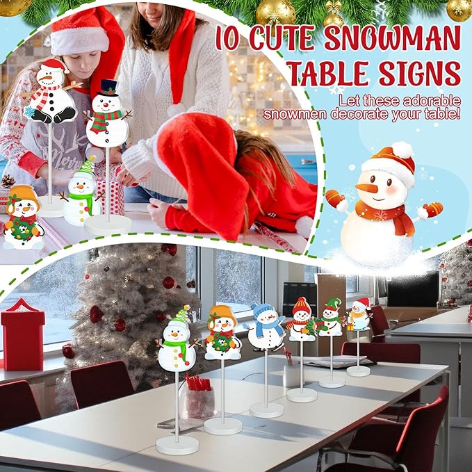 Geelin 10 Pcs Christmas Table Decoration Snowman Centerpieces for Tables Wooden Snowman Decoration Winter Table Decor Gift for Christmas Party Supplies Winter Desk Home Office Tabletop Decor