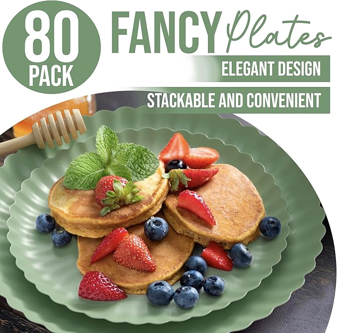 Trendables Floral Paper Plates 8.5 Inch & 10.5 Inch 80 Pcs Dinner Plate Set Fancy Disposable Plates for Party for 40 Guests 40 X 8 & 40 X 10 Large & Small Paper Plate Set for Parties Matcha