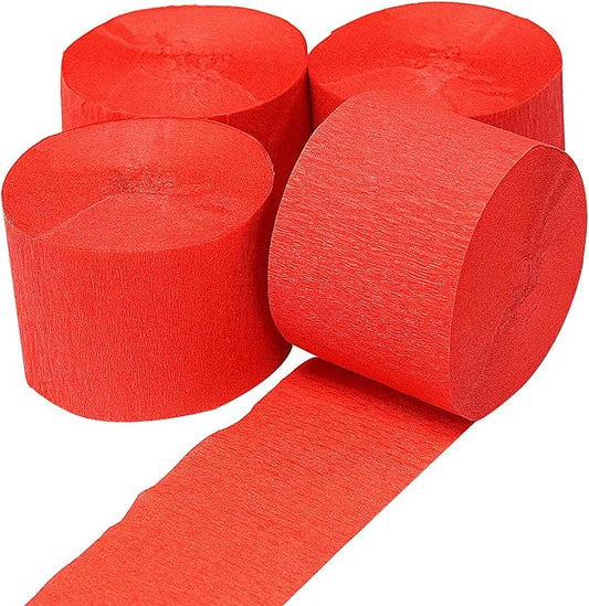 AOODOOM Crepe Paper Streamers 4 Rolls 328ft, Red Pack of Party Streamers for Birthday Decorations, Party Decorations, Wedding Decorations