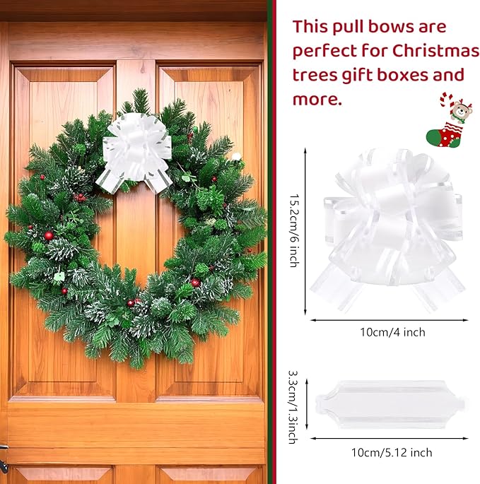 12 Pcs White Gift Bow Pull Bows for Gift Warpping Christmas Warp Ribbon Bow Party Birthday Wedding Solid Bows for Bikes Anniversary Boxes Flower Decorations Valentine's Day (White-E)
