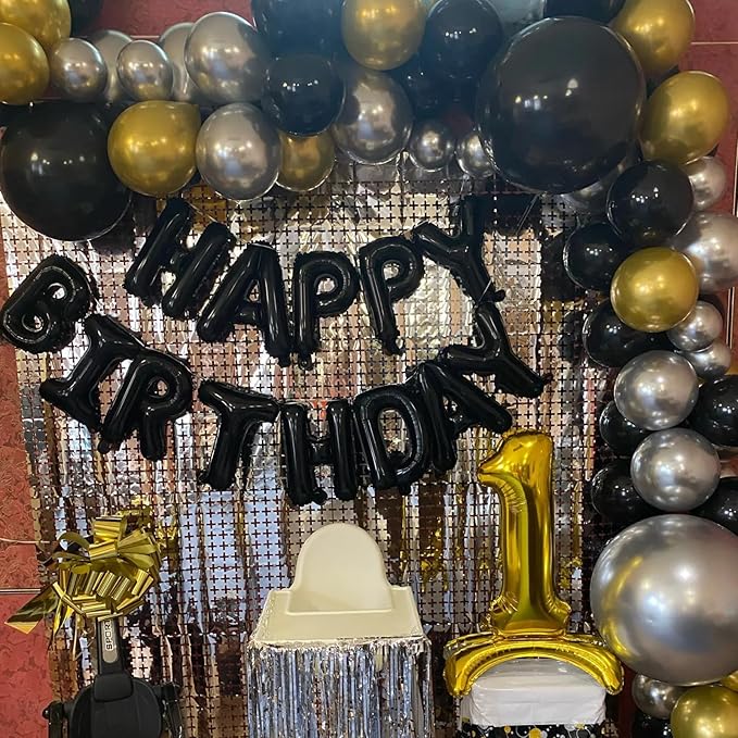 Black Happy Birthday Balloon Banner, 16 Inch Foil Mylar Happy Birthday Balloons Letters, Reusable Happy Birthday Sign, Black Birthday Decorations for Women, Men, Boys and Girls