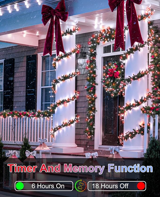 40FT 120 LED Christmas Lights Outdoor, Red and White Christmas String Lights Waterproof, 8 Modes & Timer, Connectable Christmas Tree Lights for Indoor House Patio Xmas Holiday Decorations