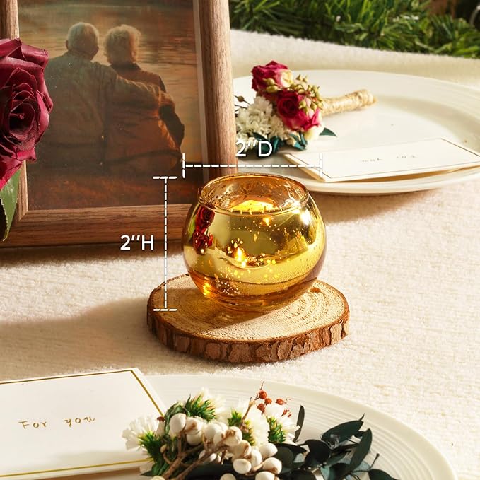 Homemory 24 Pcs Gold Votive Candle Holders, Round Mercury Glass Candle Holder, Tealight Candle Holders for Table Centerpieces, Baby Shower,Anniversary, Wedding, Home Decor, Halloween, Christmas
