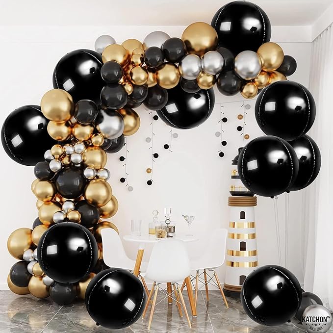 KatchOn, Huge Black Balloons - 22 Inch, Pack of 12 | Round 4D Black Foil Balloons for Black Birthday Decorations, Prom Decorations 2026 | Graduation Decorations 2026, Bachelorette, Baby Shower