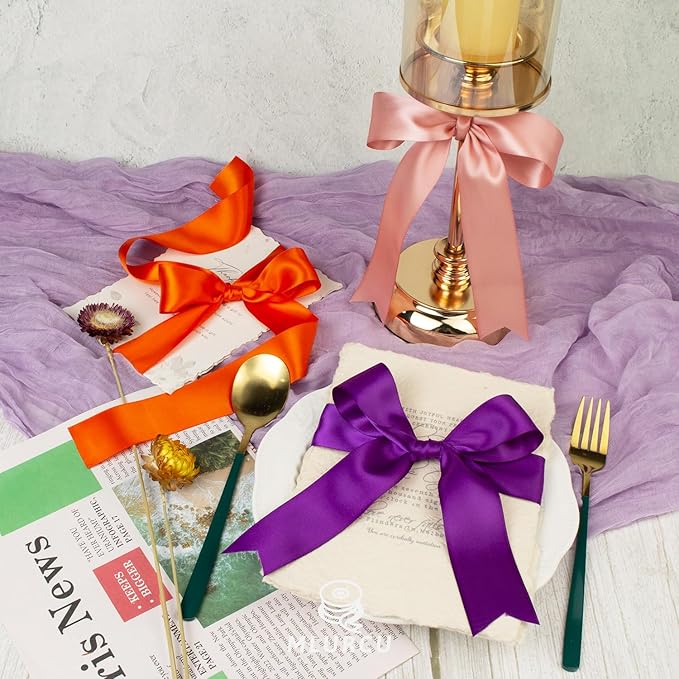 Satin Ribbon 1-1/2 Inch x 48Yds Assorted Colorful Wide Bulk Ribbon Pack, Double Faced Satin Ribbon Set, Thick Silk Fabric Ribbons for Crafts, Flower Bouquet, Christmas Gift Wrapping, Hair Bows