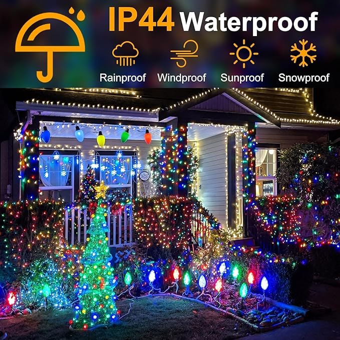 FLVOECN 98Ft 300LED Christmas Lights Outdoor Decorations 8 Modes & Memory Timer Christmas Lights with Plug in Waterproof Fairy String Lights for Xmas Wedding Party Holiday Decor