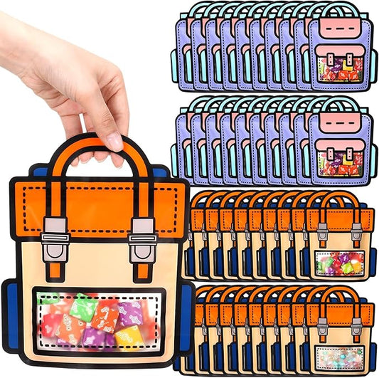 Yeyeplum 40 Pcs Goodie Bags Stuffers for Kids Birthday Goodie Bags Cartoon Snack Candy Treat Party Favor Plastic Gift Handbags Bulk with Handle for Back to School Supplies(7.2 x 8.4 Inch,Bag Style)