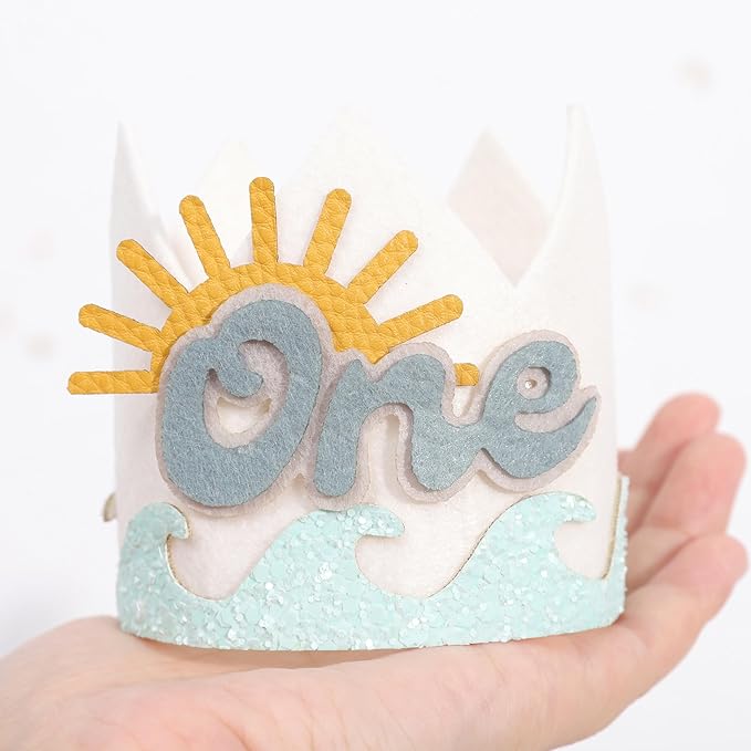 Summer 1st Birthday Decorations - Wave One Birthday Crown,Baby Beach Surfing Party Crown,The Big One Wave Cake Smash Photo Props,Summer Sun First Birthday Hat Outfit
