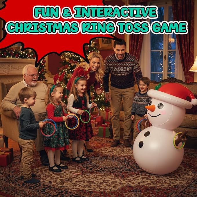 Christmas Games for Family Party, Inflatable Reindeer Ring Toss Game and Wobbling Punching Bag, Fun Christmas Games for Kids and Adults Also Great for Holiday Decoration
