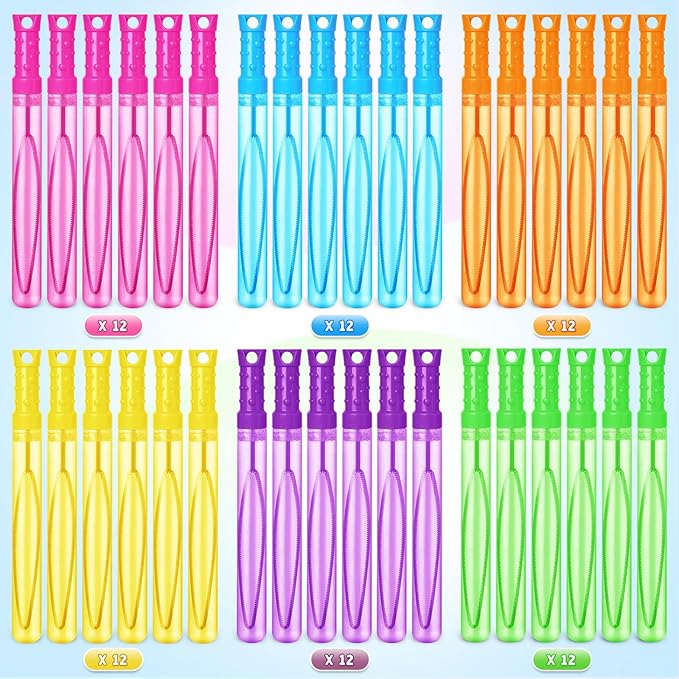 Bubble Wand, 72 Pcs Bubble Wands Bulk in 6 Colors, Bubble Party Favors for Kids, Summer Toys, Indoor Outdoor Activity, Themed Birthday, Wedding, for Girls & Boys