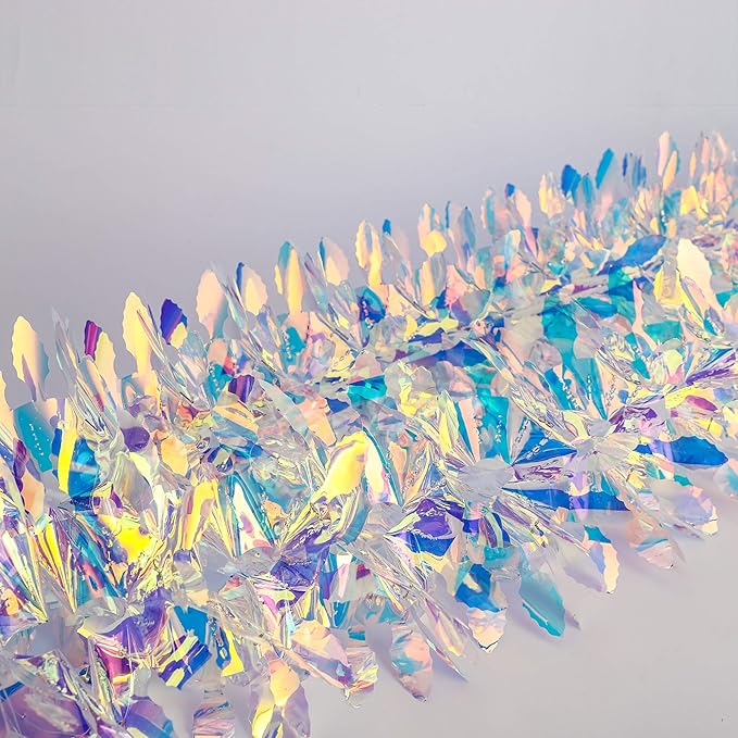 Iridescent Hanging Decorations Garland, 6ft Long Roll Shiny Foil Metallic Banner for Christmas, Bridal Shower, Wedding, Birthday, Frozen Theme Party, Fairy Princess Rainbow Show Decoration