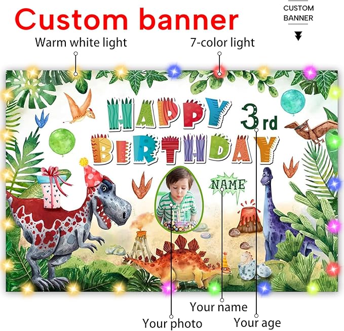 Custom Dinosaur Birthday Party Supplies,Personalization Dinosaur Decorations Banner for Birthday Party