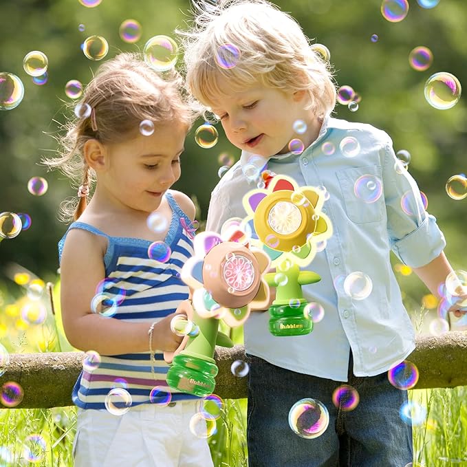 Rechargeable Flower Bubble Guns for Kids W/LED Lights & 10 Refill Solutions, Fun Swing Dance Bubble Maker Machine Blower Blaster Toys,Outdoor Summer Play, Easter, Birthday Party Favors & Gifts Pink