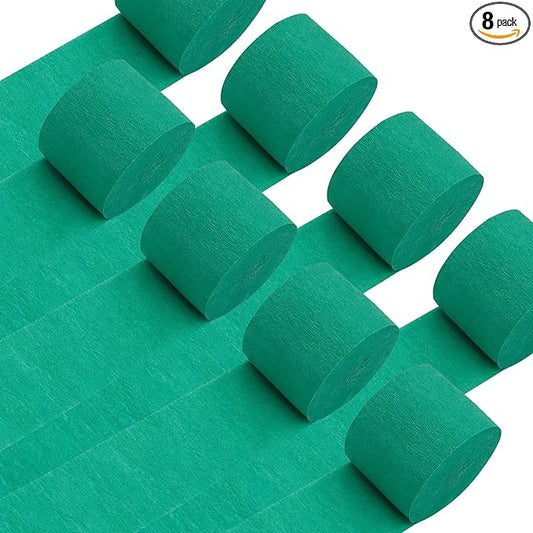 8 Rolls Green Crepe Paper Streamers Party Streamers Photo Booth Backdrop Party Supplies for Birthday Tropical Summer Jungle Dinosaur St Patrick Football Party Decorations（Total 656ft, 1.8Inch x 82Ft