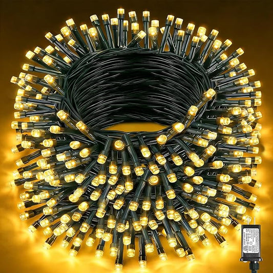 197FT 600 LED Christmas Lights Outdoor, Plug in Christmas Tree Lights Waterproof, 8 Modes Warm White String Twinkle Lights for Indoor Classroom Patio Garden Party Wedding Holiday Decorations