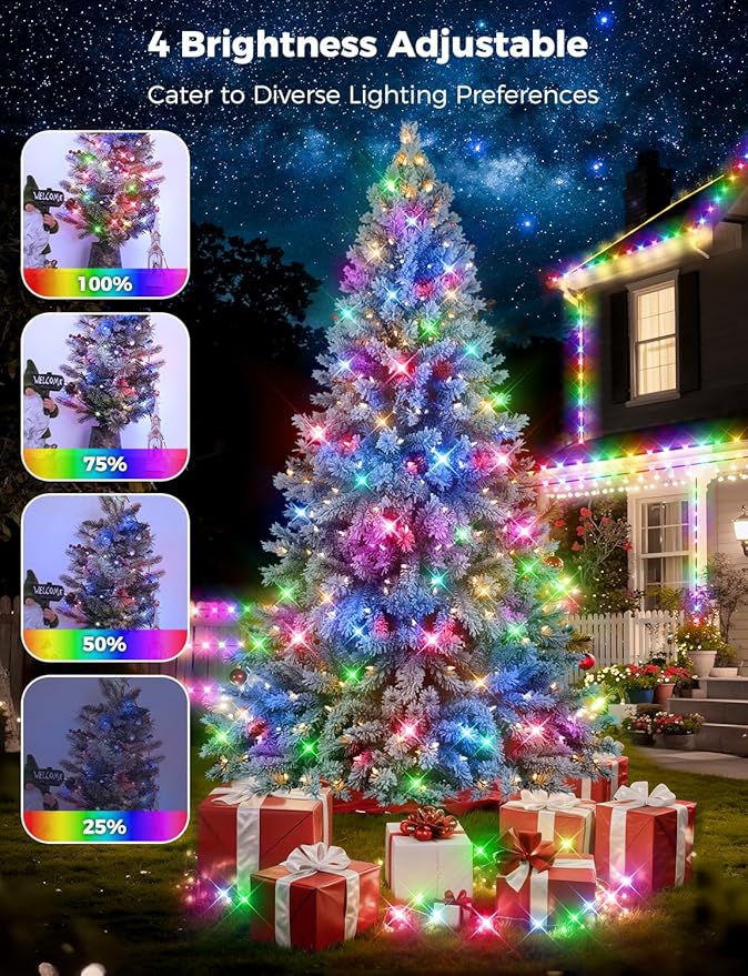 Brightever 360FT 1100 LED String Lights with Remote, IP67 Waterproof Plug-in Christmas Tree Lights - 8 Modes & 3 Timers, Dimmable Outdoor String Light for House Yard Xmas Decorations (Multicolor)
