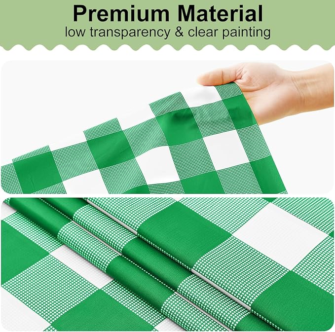 misaya 4 Packs Buffalo Disposable Table Cloth, 54 x 108 Inch Waterproof Plastic Tablecloth, Rectangle Green and White Checkered Table Covers for Picnic, Birthday, Party