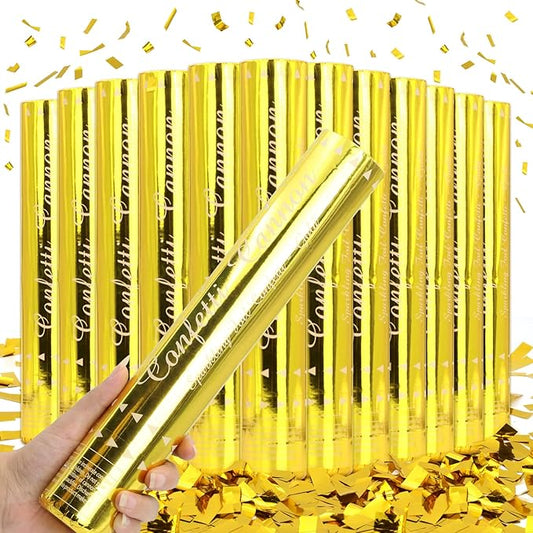 Gold Confetti Poppers - 12 Pack Golden Confetti Cannon for Wedding, Birthday, Graduation, Baby Shower, Anniversary, Christmas, New Year's