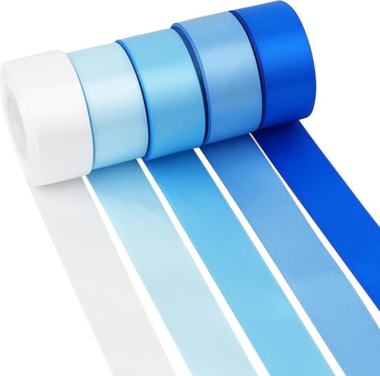MAYREEL 1 Inch Blue Satin Ribbon Light Blue for Gift Wrapping Wedding Bridal Shower Party Decorations 5 Rolls 10 Yards Each Color Total 50 Yards