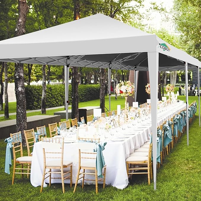 COBIZI 10x30 Pop up Canopy Tent for Parties with 8 Removable Sidewalls, Waterproof UPF 50+ Commercial Event Tent, Protable Outdoor Canopy with 4 Sandbags for Wedding, Backyard(10x30FT, White)