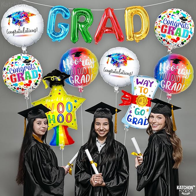 Multicolor Graduation Balloons Set -Pack of 12, Preschool Graduation Balloons, Star Balloon, Congrats Grads Balloons and Grad Banner for Graduation Decorations 2026, Congrats Grad Decorations, KatchOn