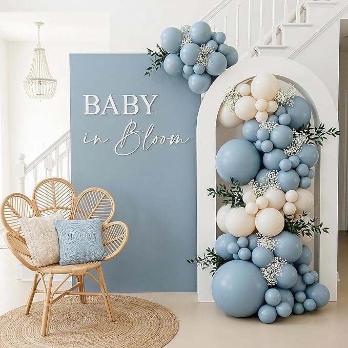 RUBFAC 135pcs Dusty Blue Balloons, Haze Blue Latex Balloon Different Sizes 18 12 10 5 Inch for Garland Arch Birthday Wedding Engagements Anniversary Baby Shower Party Supplies