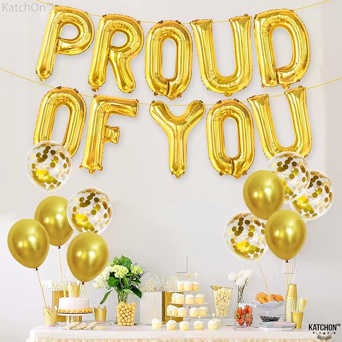 Gold Proud of You Balloons - 16 Inch, Mylar Foil Balloon Banner For Graduation Party Decorations, We Are So Proud Of You Balloon Banner For Graduation Decorations 2026, Graduation Party Decor, KatchOn