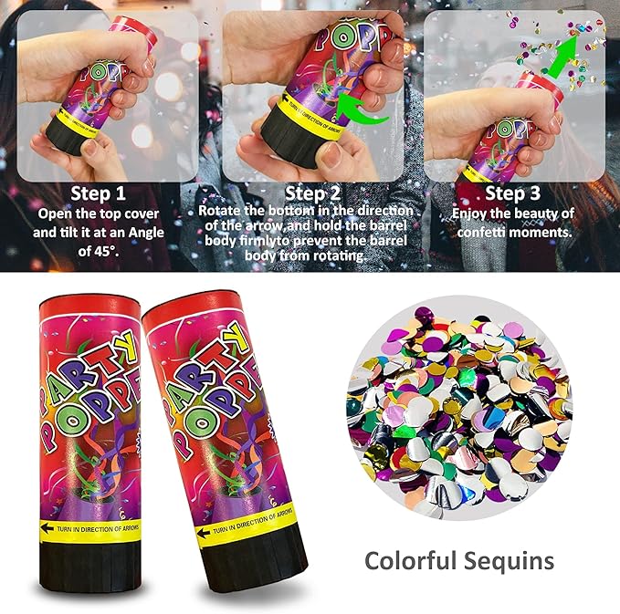 12 PCS Confetti Poppers Cannons for Wedding Birthday Graduation Baby Shower Fun Party Supplies Decorations and Favors