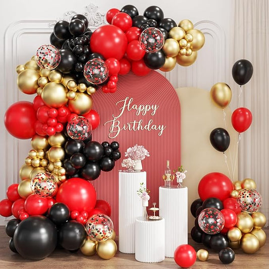 Red Black Gold Balloons Garland Arch Kit, 167Pcs Latex Balloons Different Sizes 18 12 10 5 inch for Graduation Birthday Hollywood Movie Night Casino Theme Party Decorations