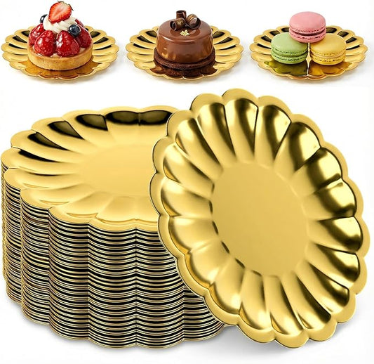 240 Pcs Gold Mini Dessert Plates, 3.5 Inch Scalloped Edge Mini Paper Baking Dessert Dish Cupcake Plates for Baking Party Wedding Birthday Holiday