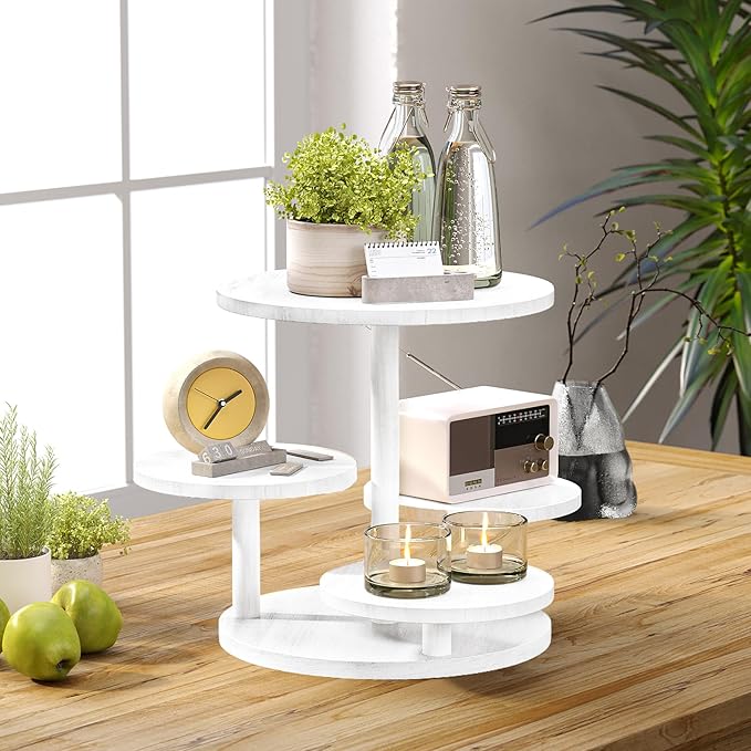 HURZMORO 4 Tier Round Cupcake Tower Stand for 50 Cupcakes,Wood Cake Stand with Tiered Tray Decor,Farmhouse Tiered Tray Decor,Cupcake Display for Birthday Graduation Baby Shower Tea Party,White