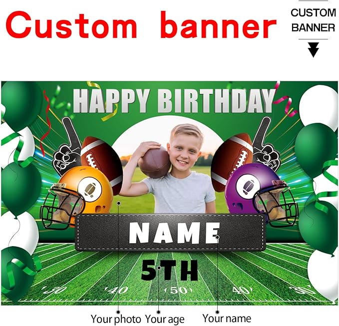 Custom Football Sports Happy Birthday Party Decoration Supplies Personalized Football Sports Birthday Backdrop Banner(4x6ft)