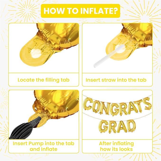 Graduation Decorations 2026 | Gold Congrats Grad Balloons - 16 Inch | Congrats Grad Banner For Graduation Decorations 2026 | Congratulations Banner | Gold Graduation Balloons, KatchOn