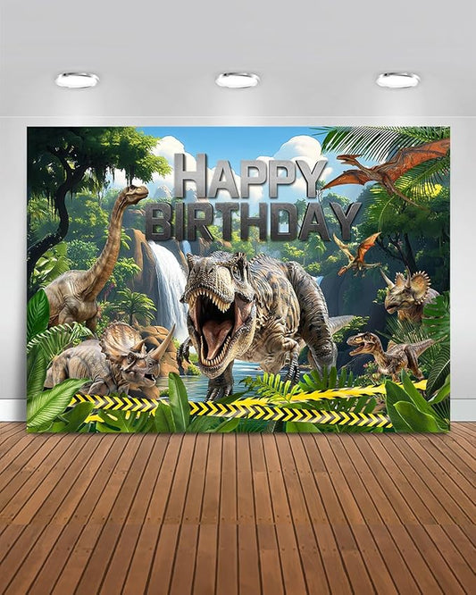 Mocsicka Dinosaur Birthday Backdrop Dinosaur Happy Birthday Party Decorations Dinosaur Photography Background for Boy Dino Photo Supplies (Green, 10x7ft(120"x82"))