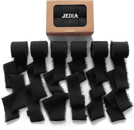 Halloween Ribbon, 6 Rolls Halloween Ribbon Gift Ribbons, 1.5" x 7Yd Black Chiffon Ribbons Set for Gift Wrapping, Wedding Invitations, Bouquet Wrap, Bridal Bouquets, DIY Crafts