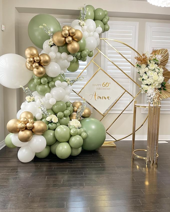 Sage Green White Gold Garland Arch Kit 173Pcs Latex Balloons - 22 18 12 10 5in Different Size Party Balloon Arch Kit for Birthday Baby Shower Wedding Gender Reveal Bridal Party Decoration