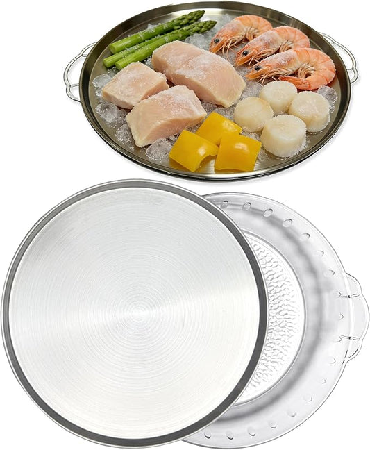 Silver Chilled Serving Tray for Parties 11.8" Compartments Ice Bowl Keeps Food Fruit Dish Cold Platter for Vegetable Seafood Shrimp Cocktail Appetizer Oysters Cheese
