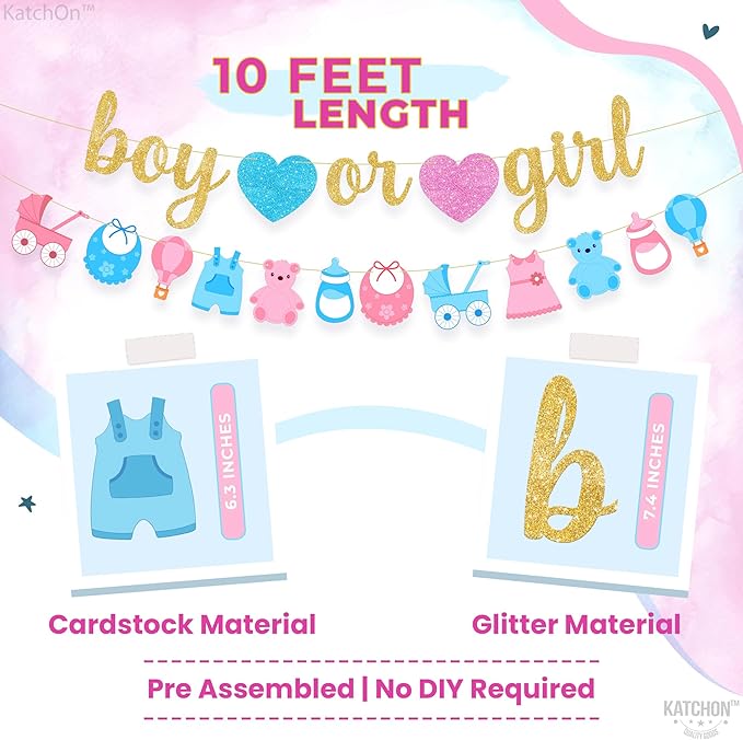 KatchOn, Boy or Girl Banner and Garland Set - 10 Feet, No DIY | Glitter Boy or Girl Gender Reveal Banner, Gender Reveal Decorations | Tassel Garland for Baby Shower Decorations