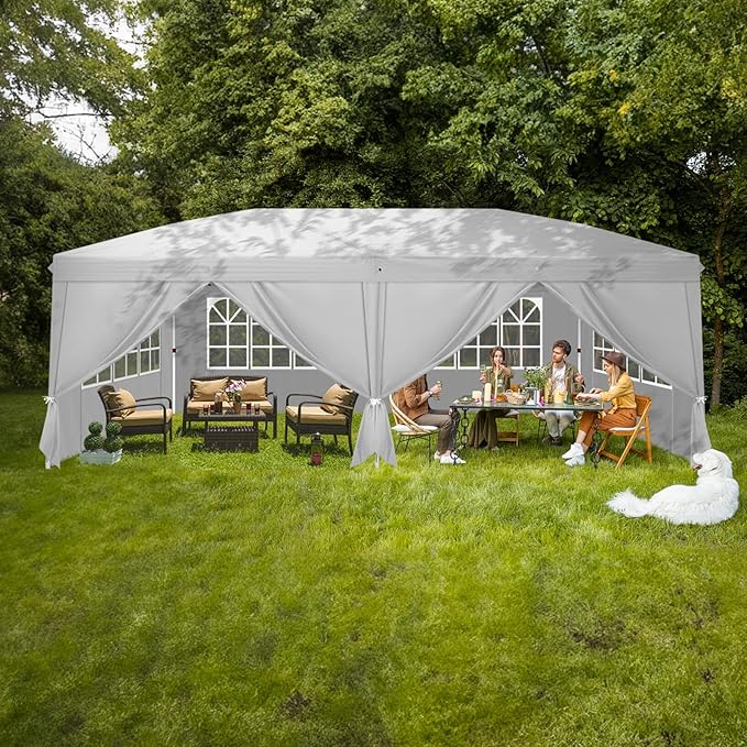 VINGLI 10x20 Pop Up Canopy Tent with Sidewalls, Outdoor Gazebo Canopy Tent, Patio Event Tents Outdoor Event Shelter for Parties (White)