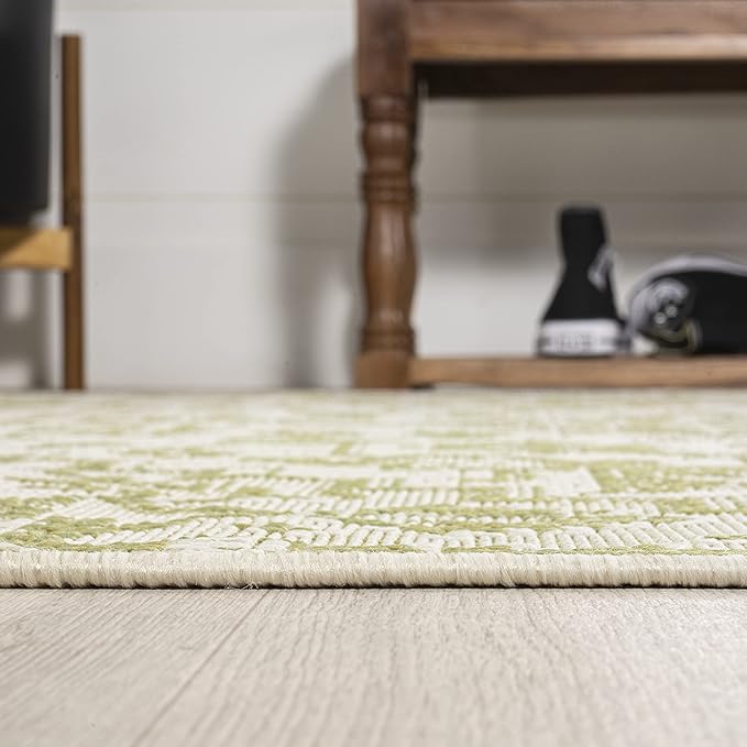 JONATHAN Y Boho Medallion Indoor Outdoor Runner Rug 2X8 Cream/Green, Estrella Textured Weave for Backyard, Patio, Porch, Easy-Cleaning, High Traffic, Pet-Friendly, Non-Shedding (SMB105E-28)