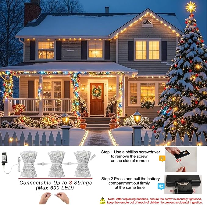 Pooqla Color Changing Christmas String Lights with Remote, 35 Colors 66FT 200LED String Lights Outdoor Patriotic Decoration, Indoor Connectable 4th of July Lights Plug in for Memorial Day Decoration